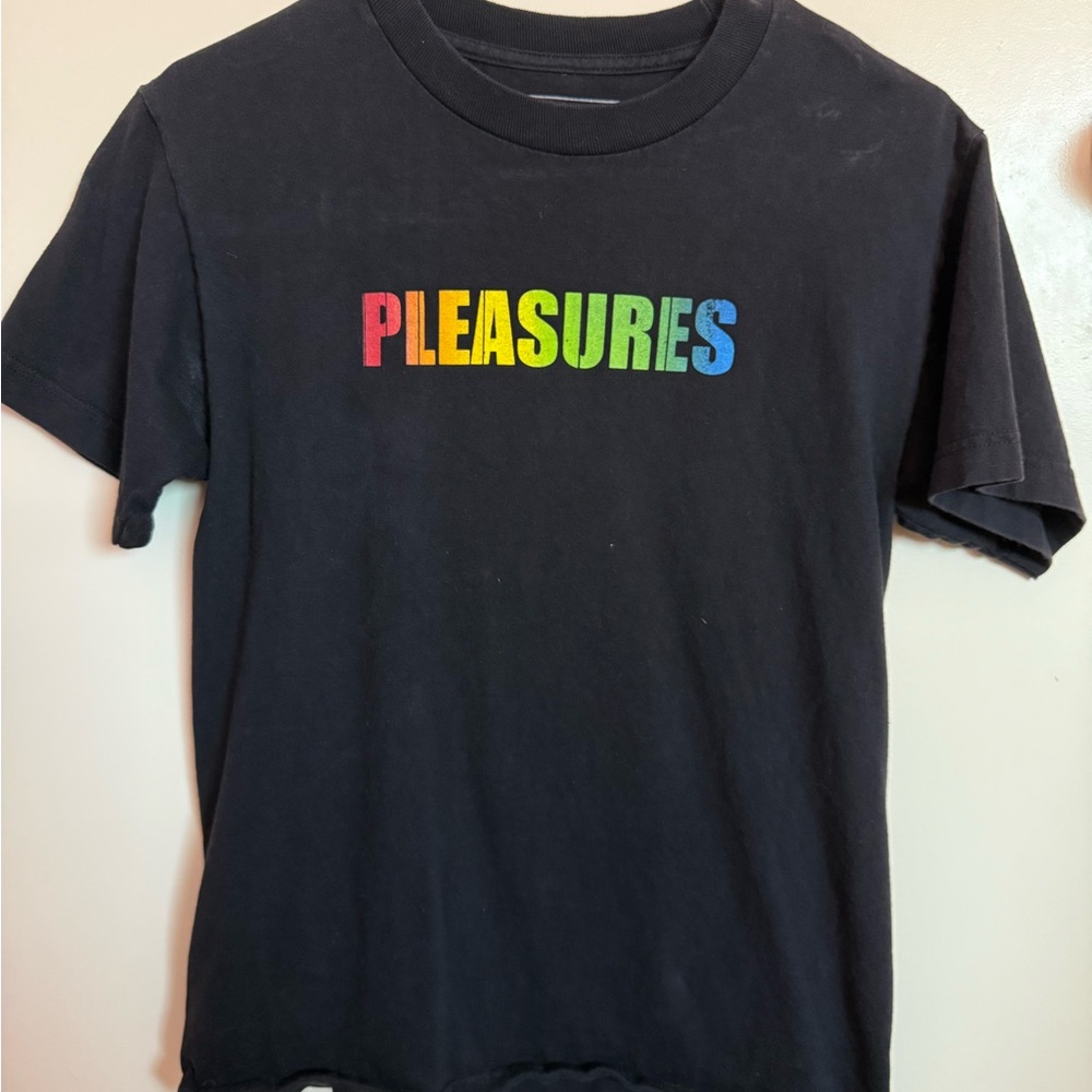 Men’s Pleasure Black T-Shirt size S in fair used condition